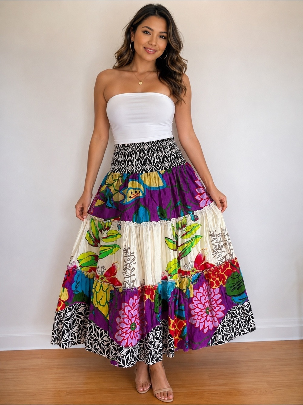 101 Ideas Convertible Boho Maxi Skirt / Strapless Dress Size S